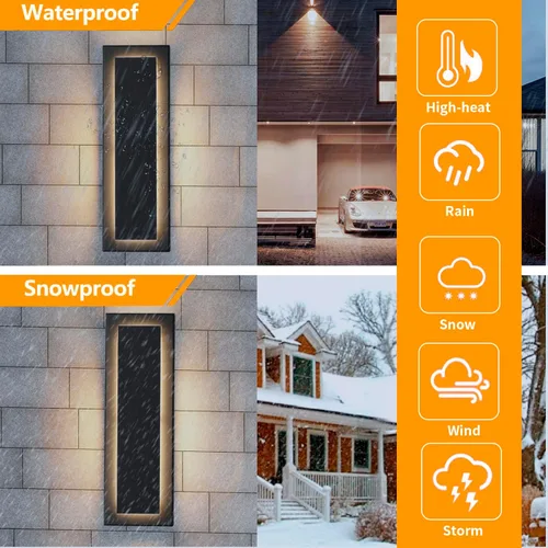 Miniatura 5 de Lámparas de porche delantero de 2 niveles, moderno aplique de pared negro para exteriores, luces exteriores LED impermeables de 15.7 pulgadas, luces