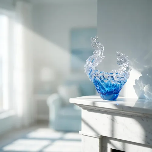 Miniatura 4 de suruim Figuras de escultura de onda de vidrio soplado a mano, cuenco de vidrio azul y transparente para decoración del hogar, figura de vidrio