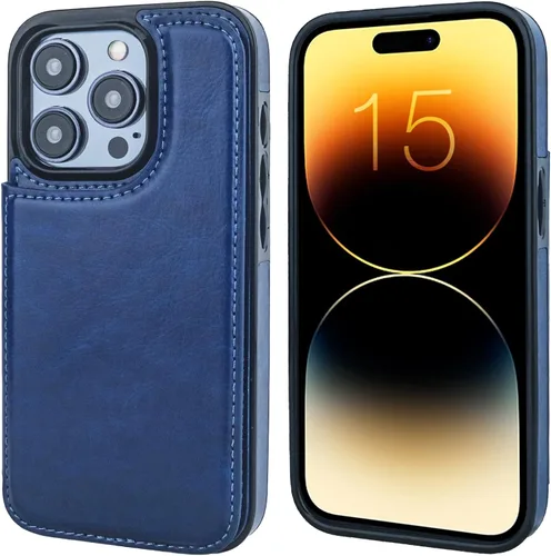 Miniatura 2 de ONETOP Funda tipo cartera compatible con iPhone 15 Pro con soporte para tarjetas, funda de piel sintética con ranuras para tarjetas, doble cierre