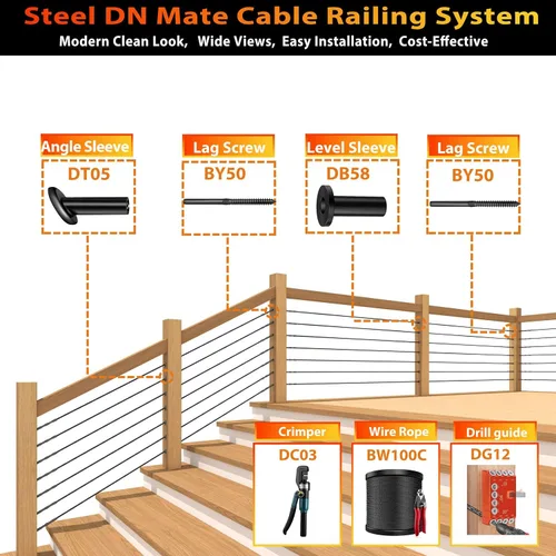 Miniatura 6 de Steel DN Mate Cuerda de alambre negro de 100 pies, cable de acero inoxidable de grado marino T316L de 1/8 pulgadas, 7 × 7 hebras para sistema