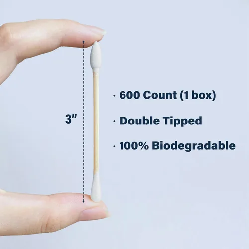 Miniatura 4 de WOWOTEX Hisopos de algodón de bambú, 600 unidades, 1 caja, una punta puntiaguda y una punta redondeada, bastoncillos de algodón biodegradable