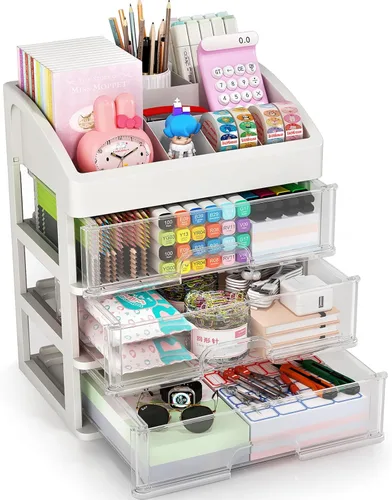 Organizador de escritorio con cajones, organizador de almacenamiento de 3 cajones, cajones de almacenamiento de escritorio para suministros de