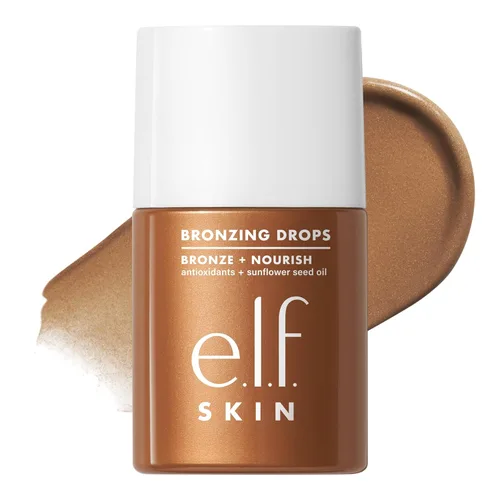 e.l.f. SKIN - Gotas bronceadoras, bronceador líquido para rostro y piel, crea un brillo bañado por el sol, infundido con vitamina E, vegano y libre