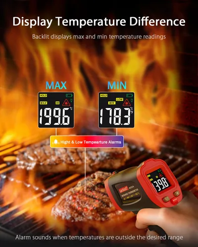 Miniatura 3 de Wintact Pistola termómetro de temperatura infrarroja, pistola de temperatura láser digital sin contacto, superficie de medición y temperatura
