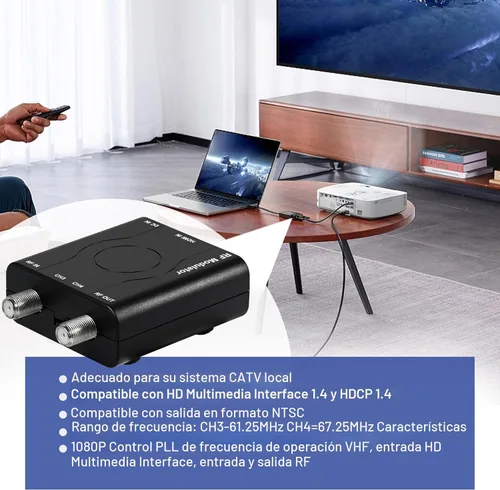 Miniatura 3 de Modulador HDMI a RF, HDM61 VHF HDMI a RF adaptador convertidor para salida de formato NTSC de TV, control PLL 1080P para consola de juegos de TV