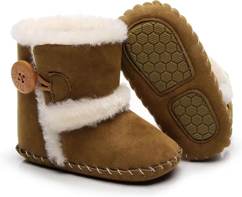 HONGTEYA Botas de nieve para bebé con forro polar interior, botines para niña con suela dura de goma antideslizante, zapatos para niños y niñas de 0