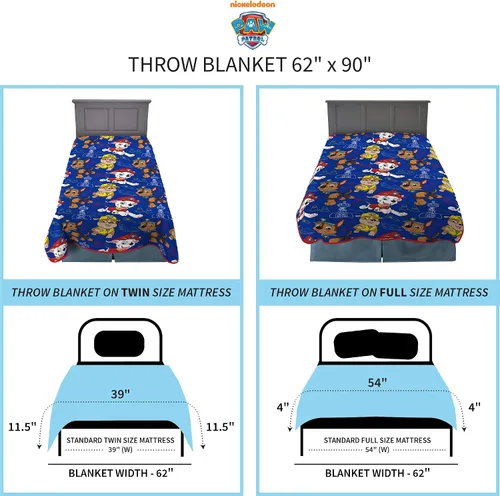 Miniatura 5 de Franco Ropa de cama infantil, manta de felpa supersuave para niños, 62 x 90 pulgadas, Patrulla Canina (Paw Patrol)