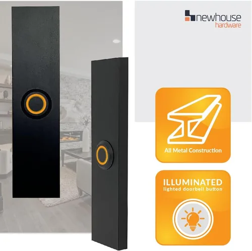 Miniatura 3 de Newhouse Hardware Botón de timbre de puerta de metal con cable iluminado rectangular en negro BT6RL, para timbre de puerta, zumbador o timbre, solo