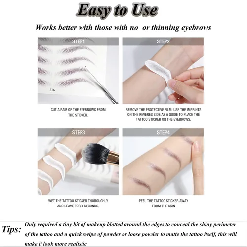 Miniatura 5 de 77 pares de calcomanías de tatuaje de cejas, 4D, impermeables, naturales, para cejas, de larga duración, perfectas para mujeres y niñas (negro)