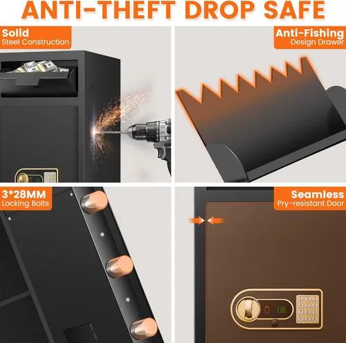 Miniatura 4 de 7.5 pies cúbicos Caja de seguridad extra grande a prueba de fuego para negocios, caja fuerte de depósito antirrobo con ranura de caída, teclado