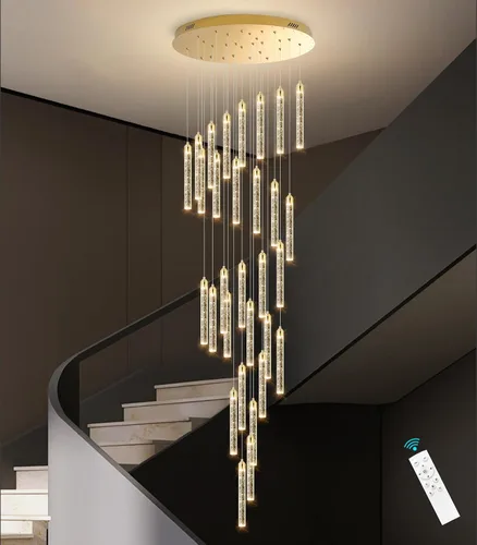 Moderno candelabro LED de 30 luces para sala de estar, comedor y entrada, lámpara colgante dorada de cristal espiral regulable Dorado