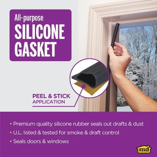 Miniatura 3 de MD Building Products 68668 Sello de silicona para puerta de 20 pies por 1/2 pulgadas, negro