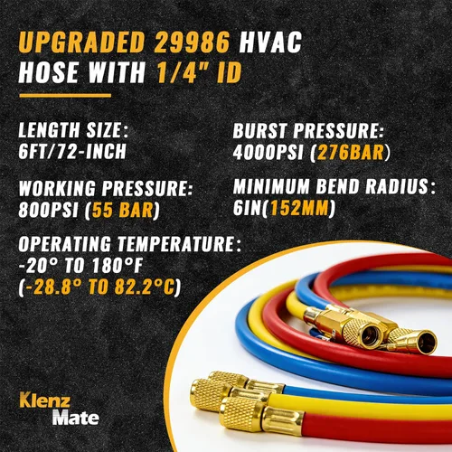 Miniatura 6 de Mangueras HVAC 29986 Plus II de 1/4 pulgadas, ranura de alivio de presión personalizada, adaptador de conversión R-410A, mangueras compactas