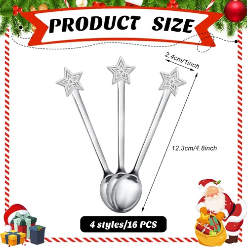 Miniatura 2 de Skyley Juego de 32 cucharas de Navidad para agitar, chocolate caliente, acero inoxidable, café, té, sopa, postre para bebidas, mezcla, batido, 4