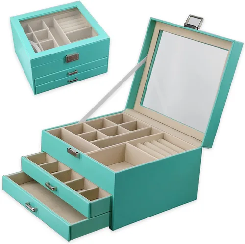 Miniatura 9 de BOOVO Clear Lid Jewelry Box For Girl,3 Layers Jewelry Organizer boxes For Women Turquoise Earring Jewelry Box For Girl Necklace Ring Bracelet