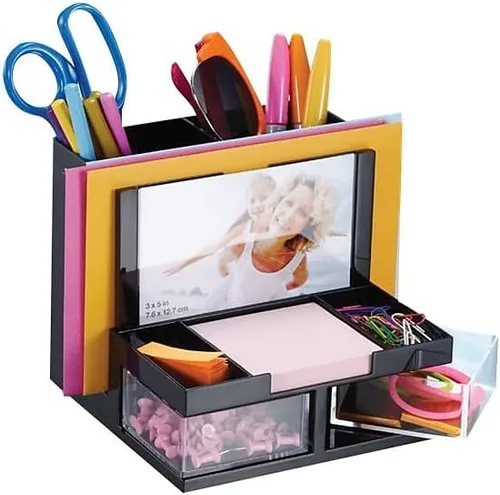 Miniatura 3 de Officemate OIC23112 Organizador de escritorio, 9 Comp, negro-transparente