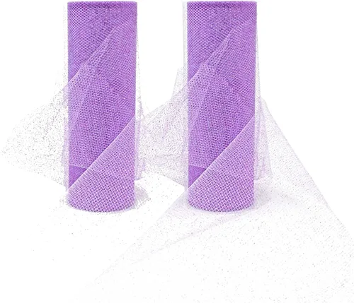 Rollo de tul con purpurina de 6 pulgadas por 50 yardas (150 pies), carrete de tul de tela lavanda para arco de tutú de bricolaje, boda y decoración.