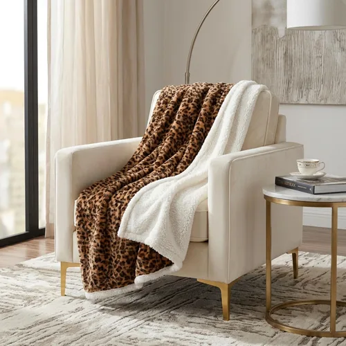 Miniatura 2 de Manta Sherpa de Vellón - 50x60 Pulgadas Lavable a Máquina Manta Reversible - Mantas Mullidas para Sofá, Silla o Cama por Lavish Home (Leopardo)