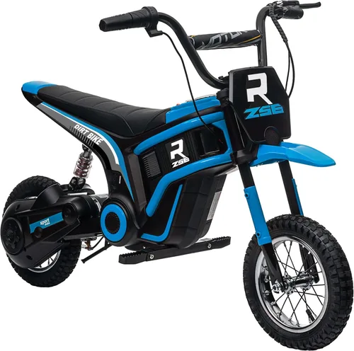 Aosom Bicicleta Eléctrica de Tierra con Acelerador de Puño Giratorio, 24V 350W Motocicleta Eléctrica Todoterreno, Hasta 15 MPH con Freno, Bocina Azul