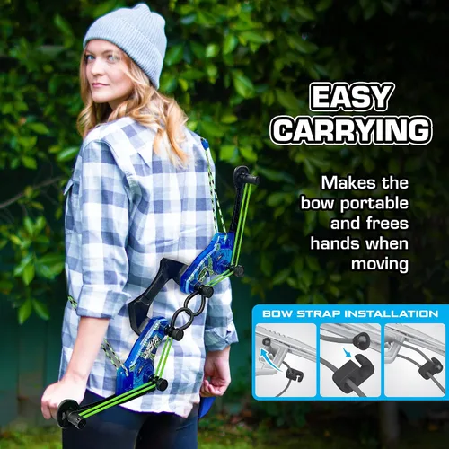 Miniatura 4 de Zing HyperStrike Dominator Bow Pack – 1 arco dominador azul, 4 flechas de silbato zónico azul, 1 juego de repuesto de cuerda elástica y 1 correa