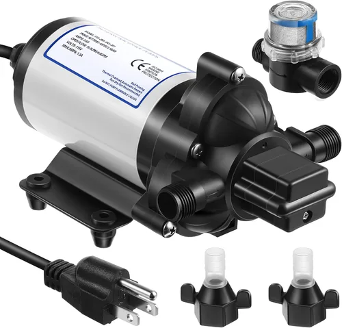 Bomba de Diafragma de Presión de Agua Industrial 115V 4 GPM 45 PSI, Bomba Autocebante de Refuerzo de Agua con Enchufe de Energía, Filtro de Cepo