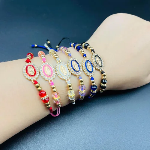 Miniatura 6 de Pulsera Virgen María con cordón ajustable Nuestra Señora de Guadalupe Pulsera de cuentas de cristal