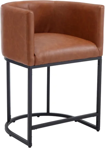 Miniatura 27 de Taburete de bar de lino de 32 pulgadas, taburete moderno de altura de barril con brazo, silla de mostrador tapizada, marco de metal negro para isla
