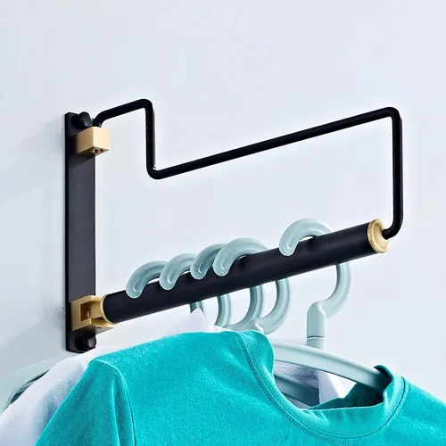 Miniatura 7 de NEWRAIN Estante de secado de ropa, estantes para secar ropa, colgador de ropa con brazo oscilante montado en la pared para lavandería, garaje, uso