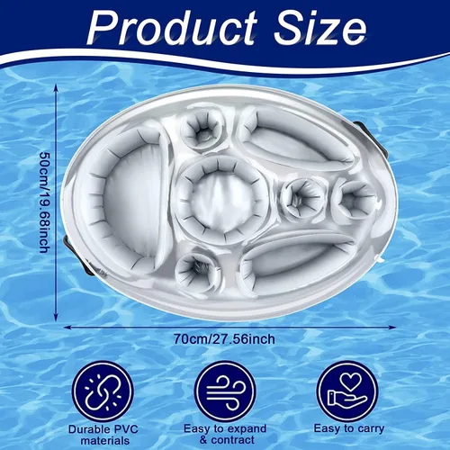 Miniatura 2 de Soporte inflable flotante para bebidas para piscina, la mesa de bandeja tiene portavasos y latas de bebidas con cuenco de aperitivos, PVC duradero