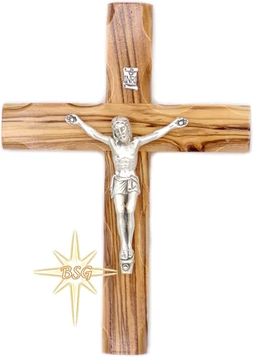 Miniatura 2 de Dacaret Factory Crucifijo de pared, cruz de madera de olivo, cruz católica de madera para nuevo hogar, regalo religioso, regalos de Navidad