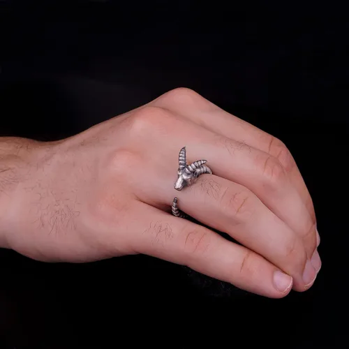 Miniatura 4 de Anillo Cabeza de Cabra, Anillo Baphomet, Anillo de Cabra de Plata Esterlina, Anillo de Cráneo de Cabra Ajustable, Anillo Satánico, Anillo de Plata