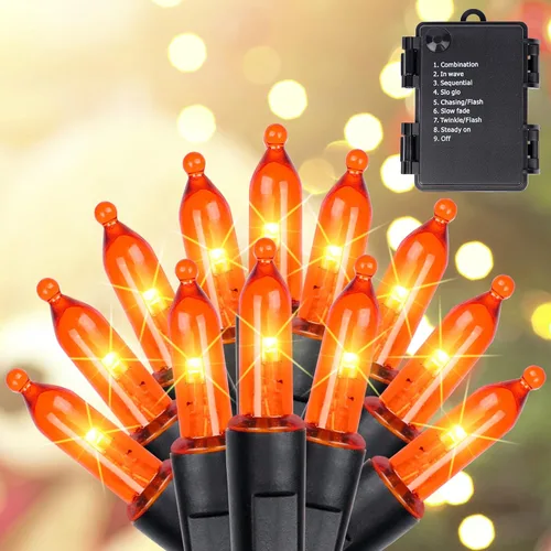 Miniatura 12 de Blissun Luces de Navidad, juego de 50 luces de alambre verde, mini cadena de luces de Navidad a pilas con 8 modos, luces de hadas de 16 pies