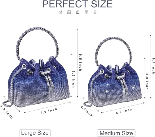 Miniatura 5 de Bolso de noche con diamantes de imitación para mujer, bolso de mano plateado con diamantes brillantes para mujer, fiesta, club, boda, baile