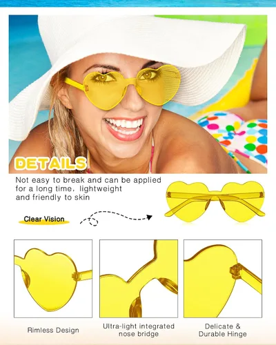 Miniatura 3 de Frienda 20 Pairs Heart Shaped Sunglasses Rimless Candy Color Glasses for Women Men Party Favor