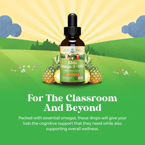 Miniatura 2 de Gotas de DHA Omega 3 para niños - Ácidos grasos Omega 3 6 9 para cerebro, sistema inmunológico y visión - DHA nutricional para niños para un sistema