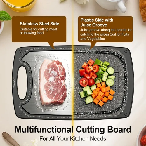 Miniatura 6 de Viretang Tabla de cortar pequeña de acero inoxidable apta para lavavajillas, tablas de cortar reversibles de doble cara para cocina, tabla de cortar