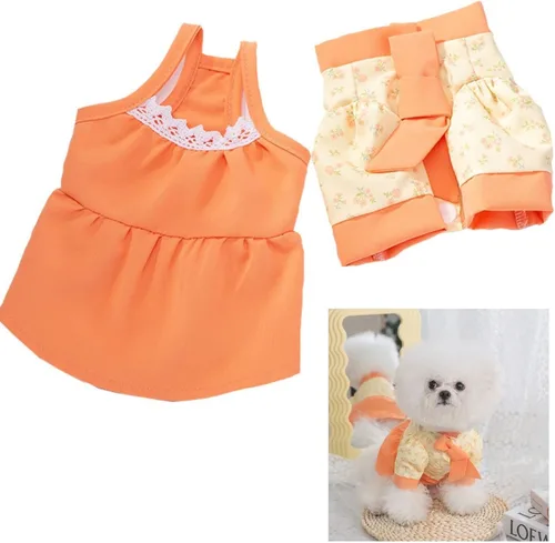 Miniatura 7 de Vestidos de princesa para perro, falda de cachorro con encaje y lazo bordado para niña, ropa de gato, boda, fiesta de cumpleaños Azul