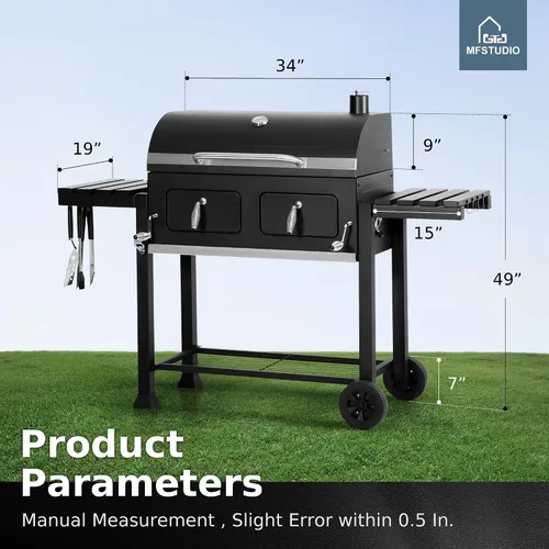 Miniatura 8 de MFSTUDIO Parrilla de carbón para barbacoa multifuncional extra grande de 49 pulgadas con control de temperatura, mesa auxiliar y bandeja de cenizas
