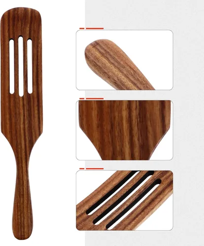 Miniatura 3 de Espátula larga de madera para cocinar, utensilios de cocina antiarañazos de 12.2 pulgadas, espátula de madera natural con mango ergonómico