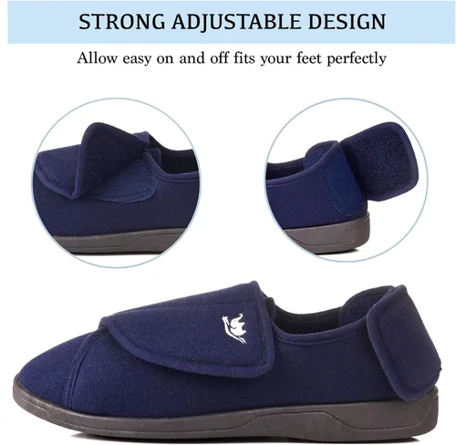 Miniatura 6 de Pantuflas para diabéticos de espuma viscoelástica 80-D para hombre con cierres ajustables, ancho extra ancho, cómodo, cálido, forro polar, artritis
