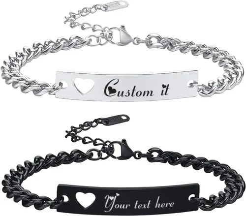 Miniatura 9 de MPRAINBOW - Pulseras personalizadas trenzadas para parejas: pulseras con nombre personalizado y palabras de promesa grabadas, pulseras de atracción