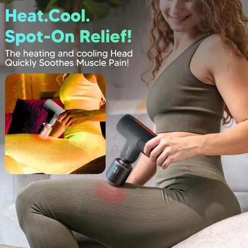 Miniatura 8 de arboleaf Mini pistola de masaje Thermacool, masajeador muscular de calor y frío para aliviar el dolor de espalda, masaje de percusión frío y Gris