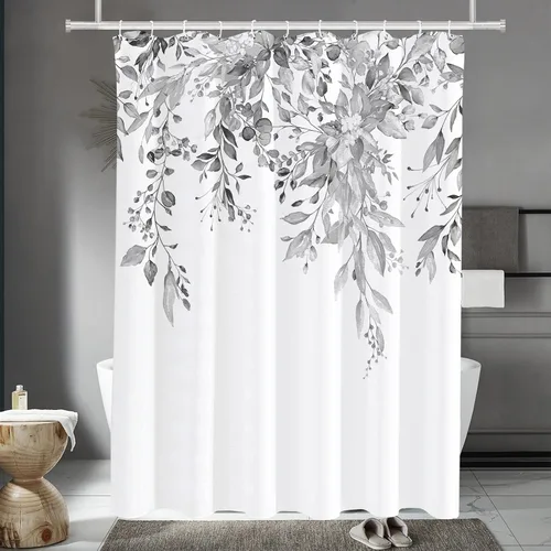 Miniatura 24 de Tititex Spun Sugar - Juego de cortinas de ducha de eucalipto azul claro, hojas de acuarela brillantes en la parte superior, decoración floral