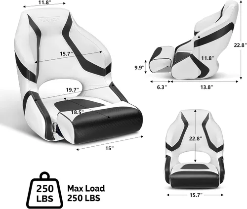 Miniatura 9 de PEXMOR Asiento de barco deportivo premium abatible para capitán con asiento de cubo para barco, cubierta de asiento de barco impermeable, bisagras