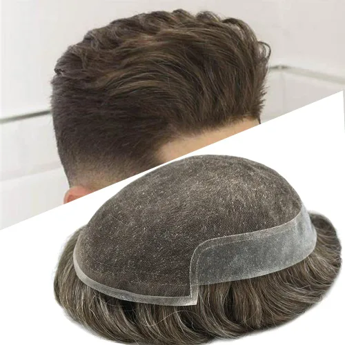 Miniatura 31 de Mens Toupee nudos blanqueados francés encaje tupé para hombres 100% europeo Remy sistema de reemplazo de cabello humano para hombres pieza de pelo