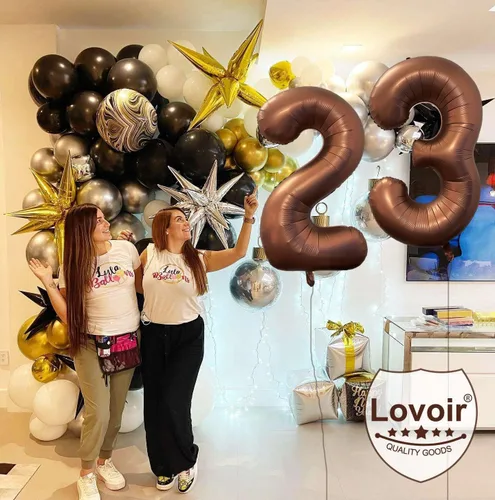 Miniatura 8 de Globo grande de 40 pulgadas con número 2 marrón café, de tamaño jumbo, dígito de mylar de aluminio, globos retro marrones de helio para decoraciones