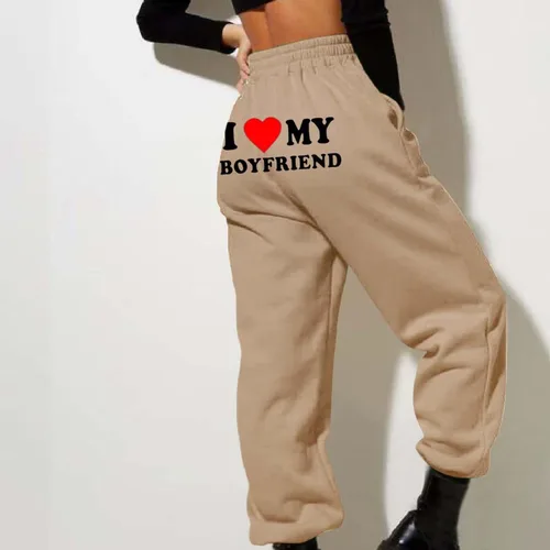 Miniatura 4 de I Love My Boyfriend - Pantalones deportivos a la moda, elásticos, de cintura alta, pantalones deportivos casuales de forro polar sueltos, pantalones