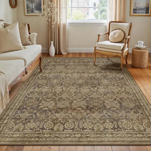 Miniatura 140 de PureCozy Alfombra de área beige de 2 x 3 pulgadas, lavable, vintage, pequeña, para entrada, cocina, suave, retro, floral, de pelo bajo, tapete