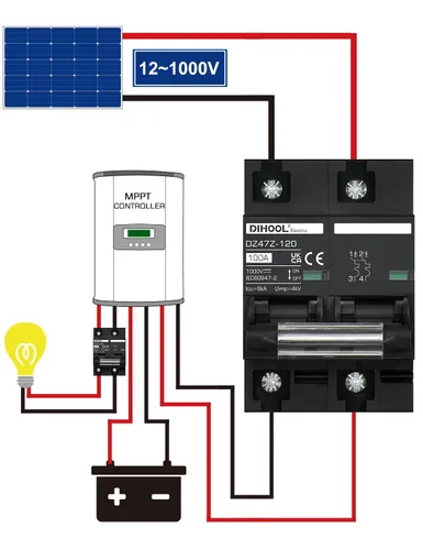 Miniatura 3 de DIHOOL Disyuntor DC Interruptor de desconexión solar de 100 amperios 2p 1000V para PV, UPS, batería de RV, montaje en carril DIN..