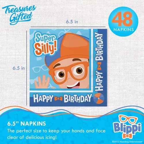 Miniatura 2 de Treasures Gifted Suministros de fiesta de cumpleaños con licencia oficial de Blippi, paquete de 48 servilletas, suministros para fiesta de Blippi